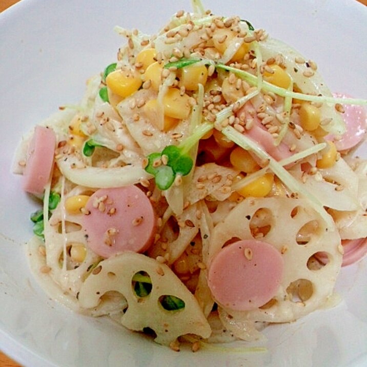 レンコンと玉ねぎのごまマヨサラダ